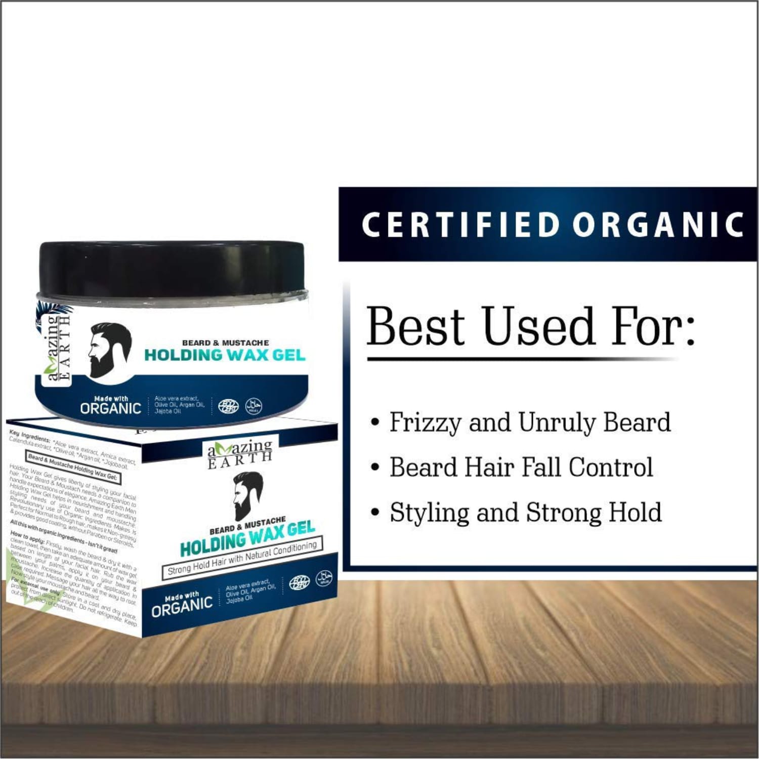 AMAzing EARTH Organic Beard Mustache Wax Gel - Strong Hold Chemical-Free 50gm