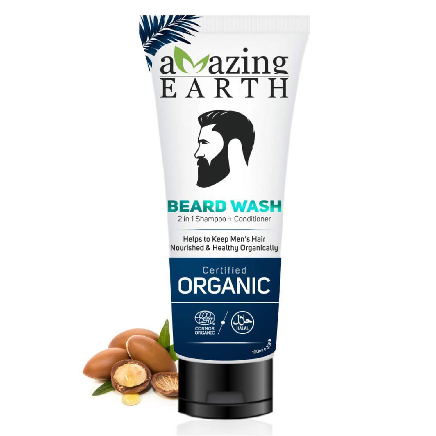 Amazing Earth Beard Wash 2 In 1 Shampoo Conditioner for Men 100ml Certified Organic Nourish Healthy Hair