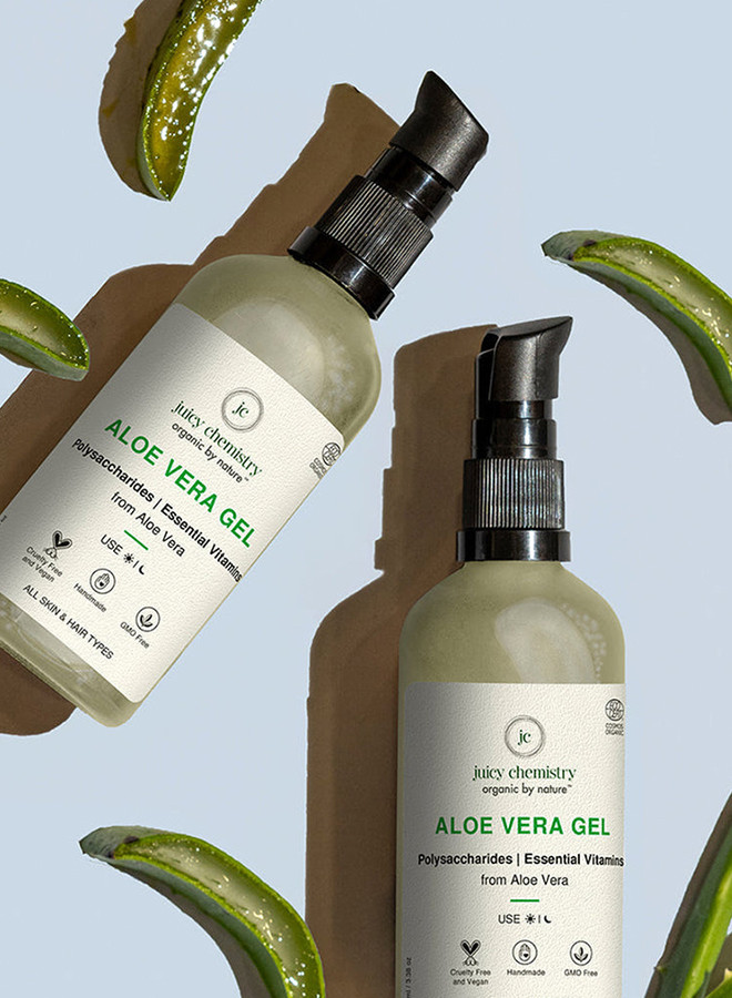 Juicy Chemistry Organic Aloe Vera Gel 100ml Multi-purpose Non-sticky Vegan Hydrating