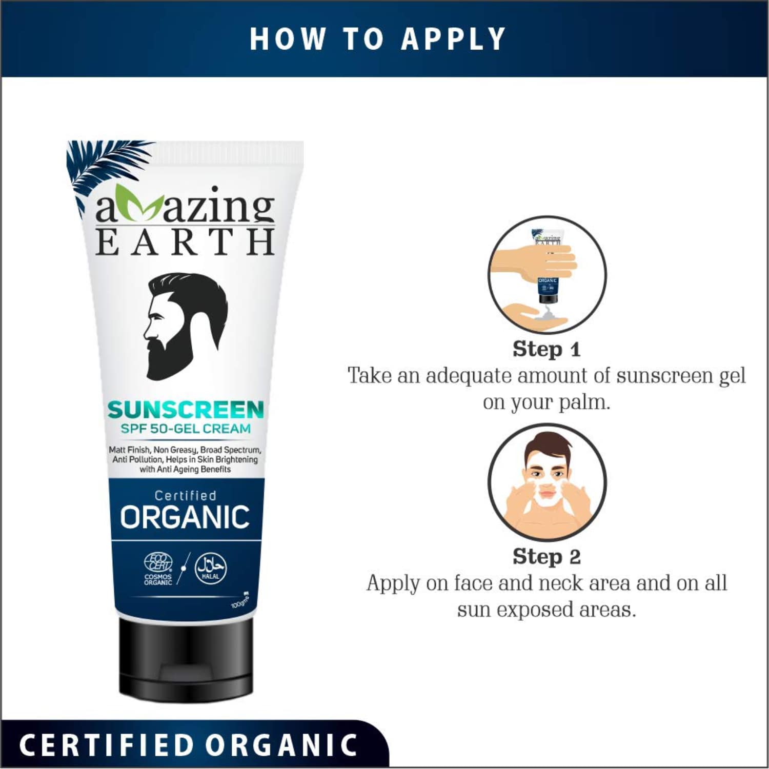 AMAzing EARTH SPF 50 Organic Sunscreen for Men - Matt Finish Anti-Aging 80ml