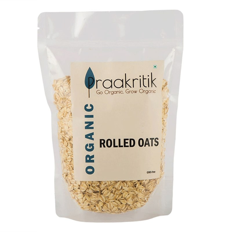 Praakritik Organic Rolled Oats  Gluten Free Oats Healthy Breakfast Cereal  Diet Food for Weight Loss  High in Protein  Fibre  500Gm