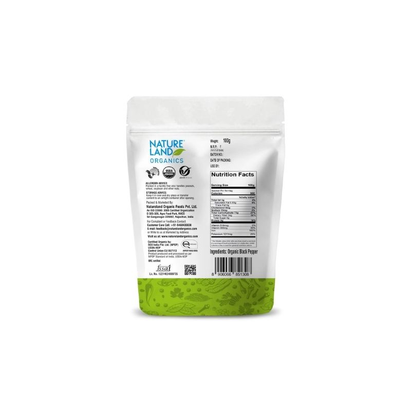 Natureland Black Pepper Whole - 100 Gm
