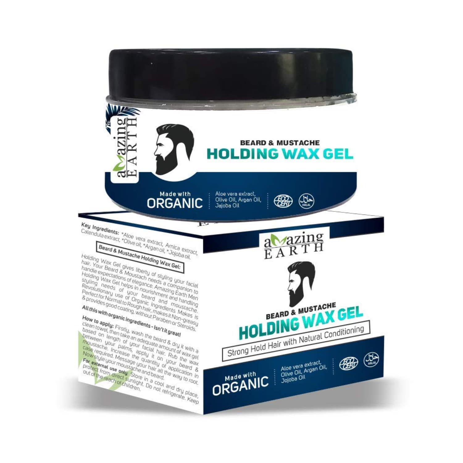 AMAzing EARTH Organic Beard Mustache Wax Gel - Strong Hold Chemical-Free 50gm
