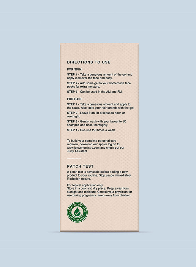 Juicy Chemistry Organic Aloe Vera Gel 100ml Multi-purpose Non-sticky Vegan Hydrating