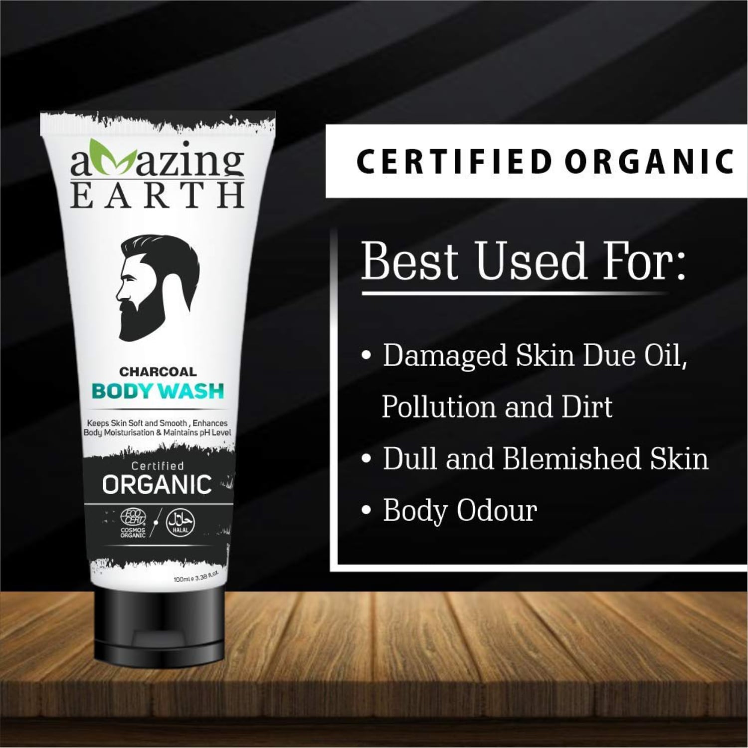 AMAzing EARTH Organic Charcoal Body Wash Men - PollutionOil Control 100ml