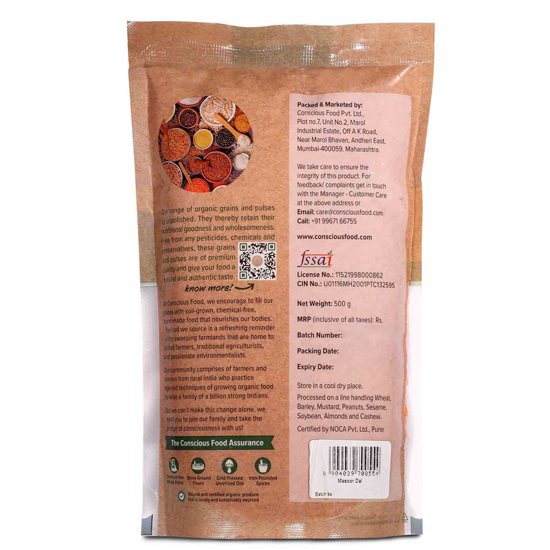 Conscious Food Red LentilMasoor Dal - 500 Gm