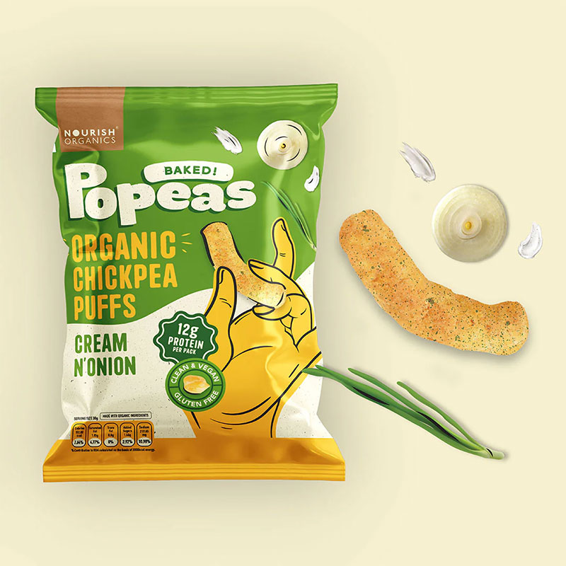 Nourish Organics Popeas Cream Onion 60g Protein Puffs