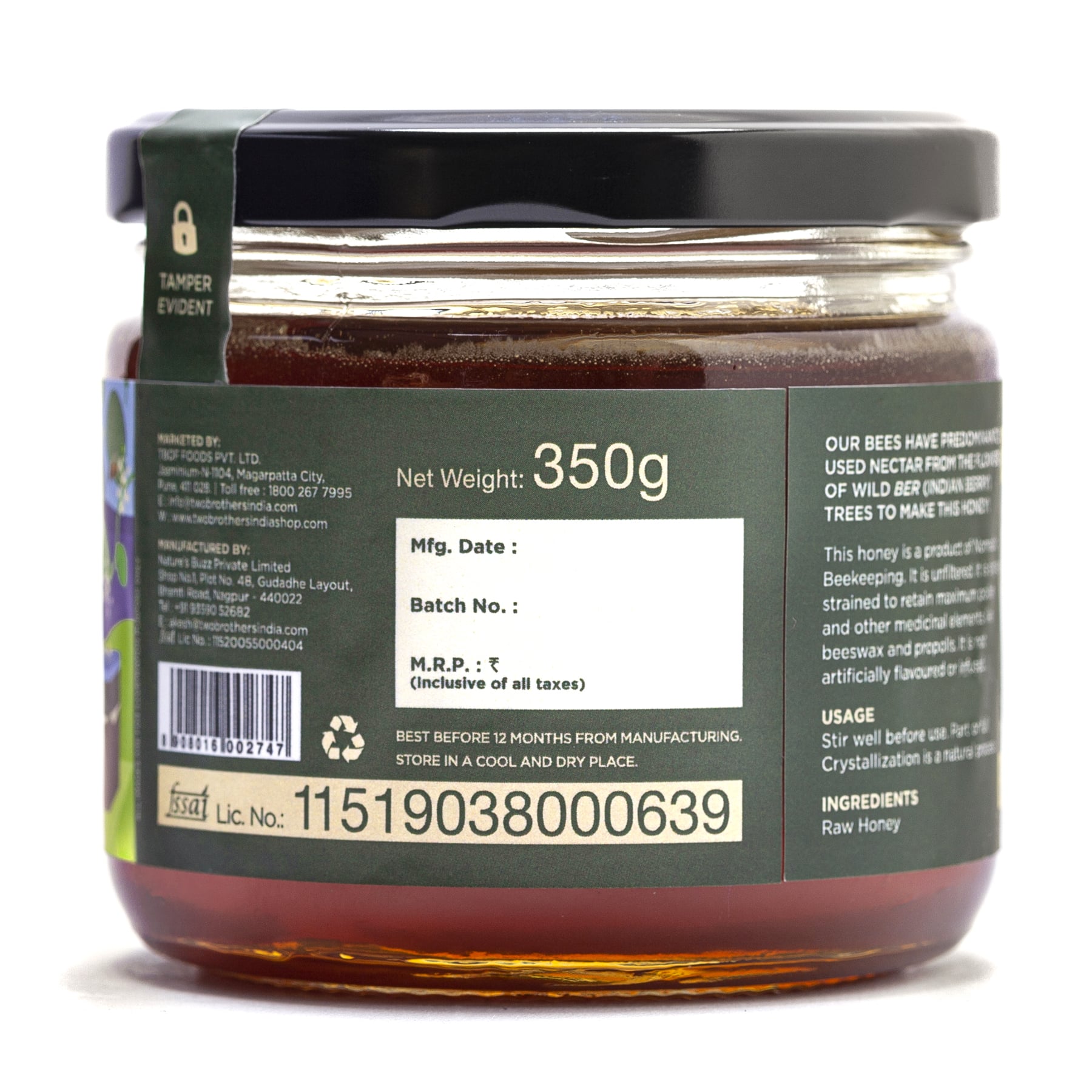 Two Brothers Indian Berry Honey Raw Mono-FloralUnfiltered 350g