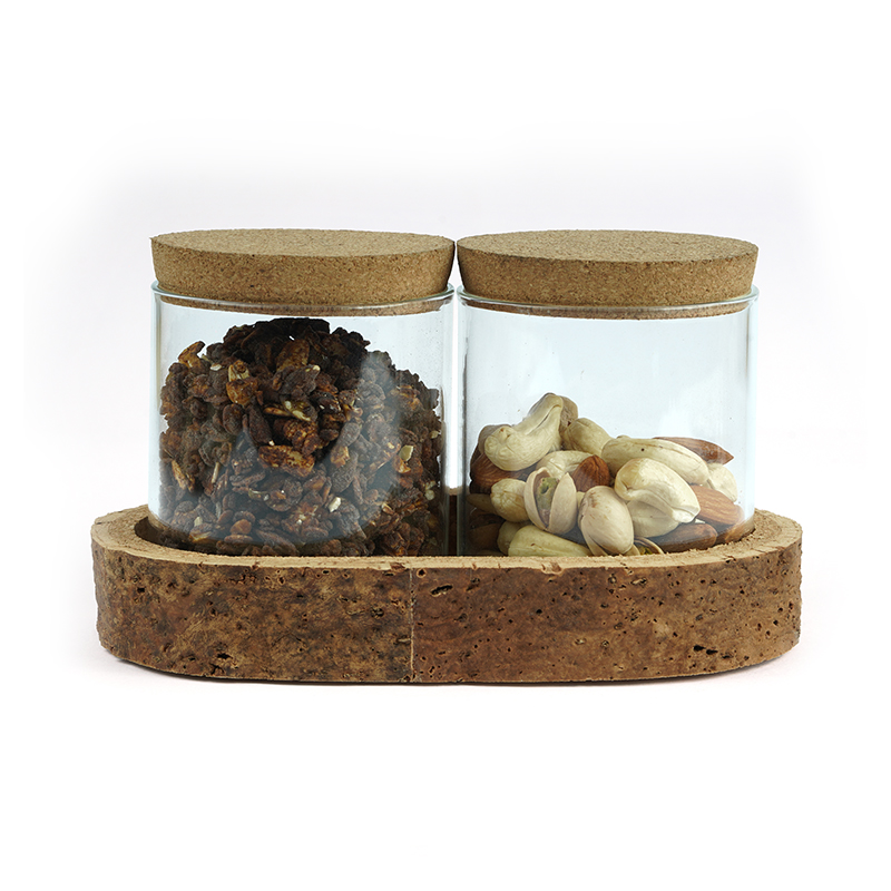 Glass Jar 200 Ml Set Of 2 With Cork Tray - 1 U
