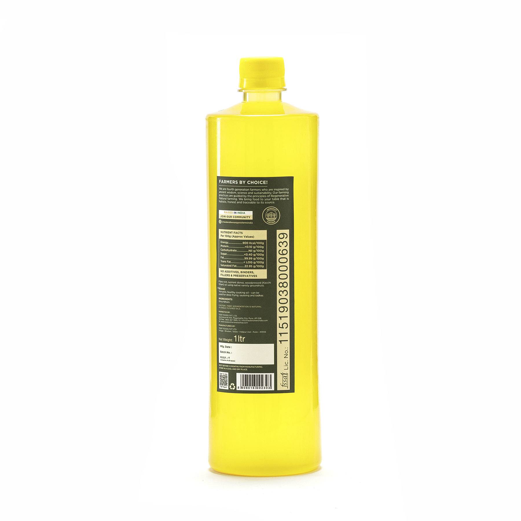 Two Brothers Peanut Oil Wood-Pressed Single-Filtered 1Ltr Plastic Bottle