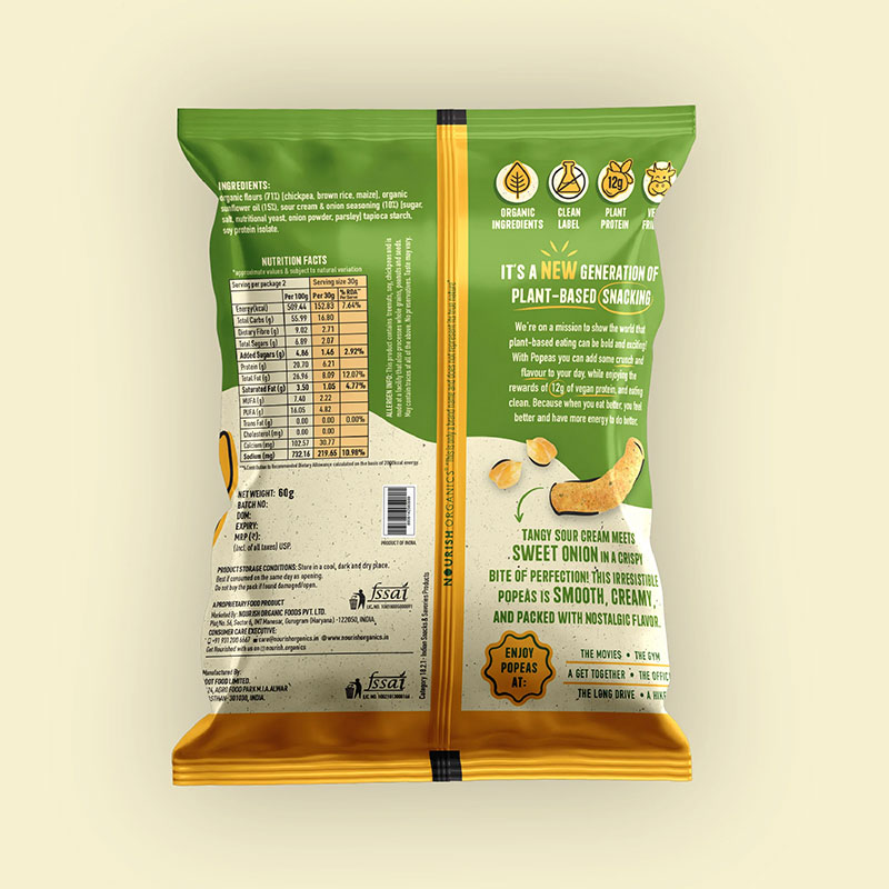 Nourish Organics Popeas Cream  Onion 60g  Protein Puffs