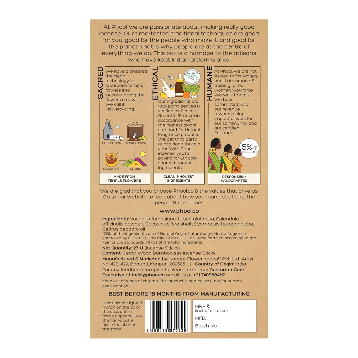 Phool Bambooless Incense Sticks Cedar Wood - 27 U