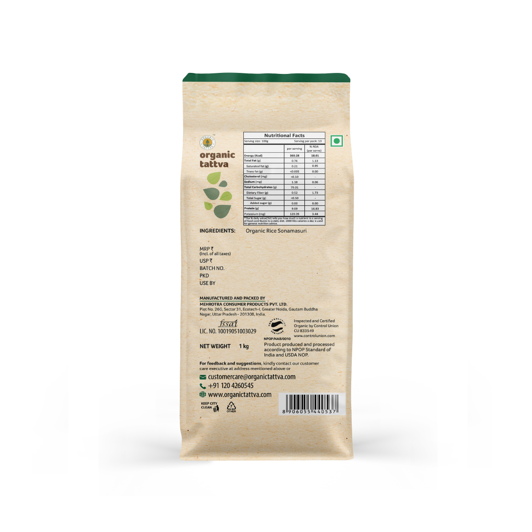 Organic Sonamasuri Raw Rice white 1 kg