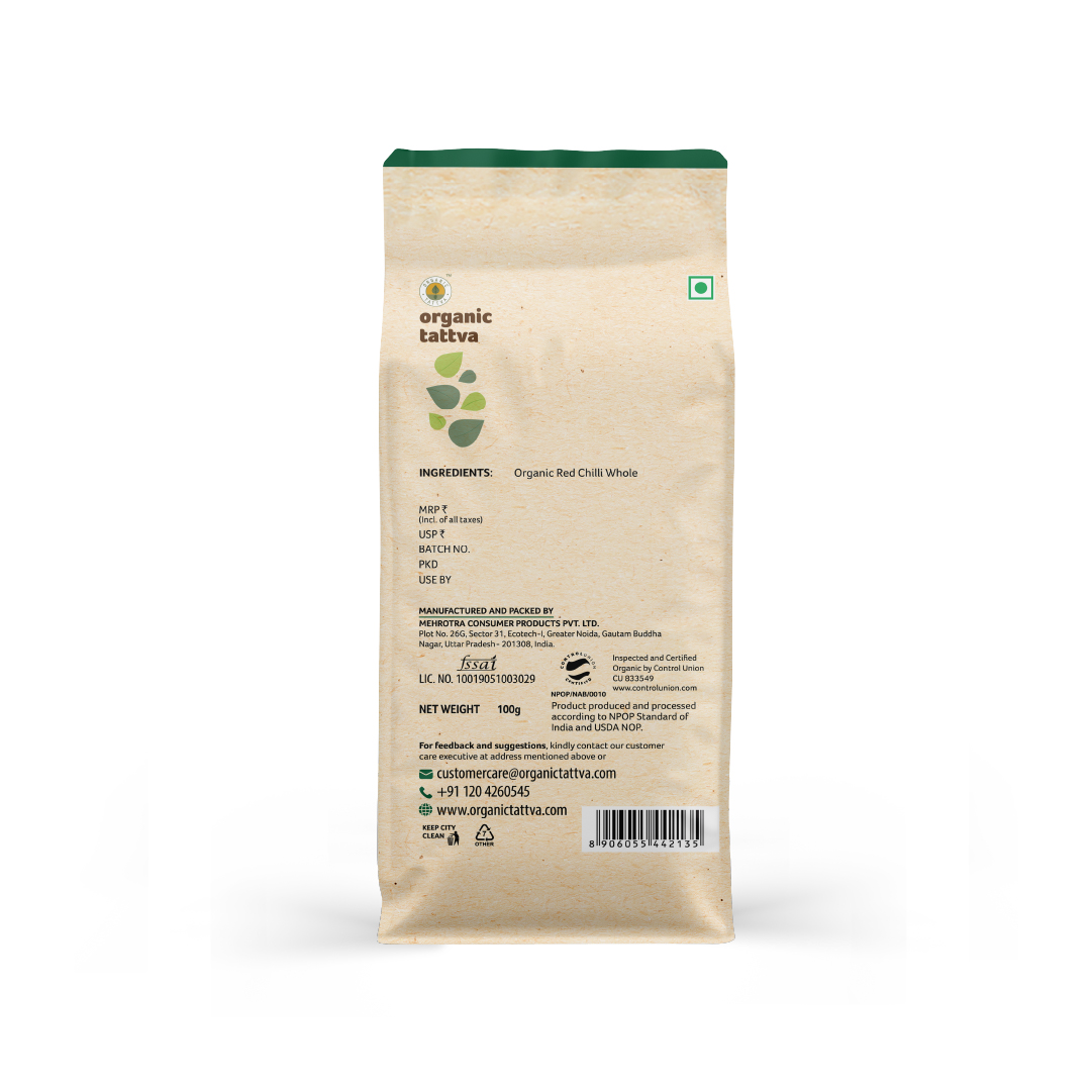 Organic Red Chilli Whole 100g
