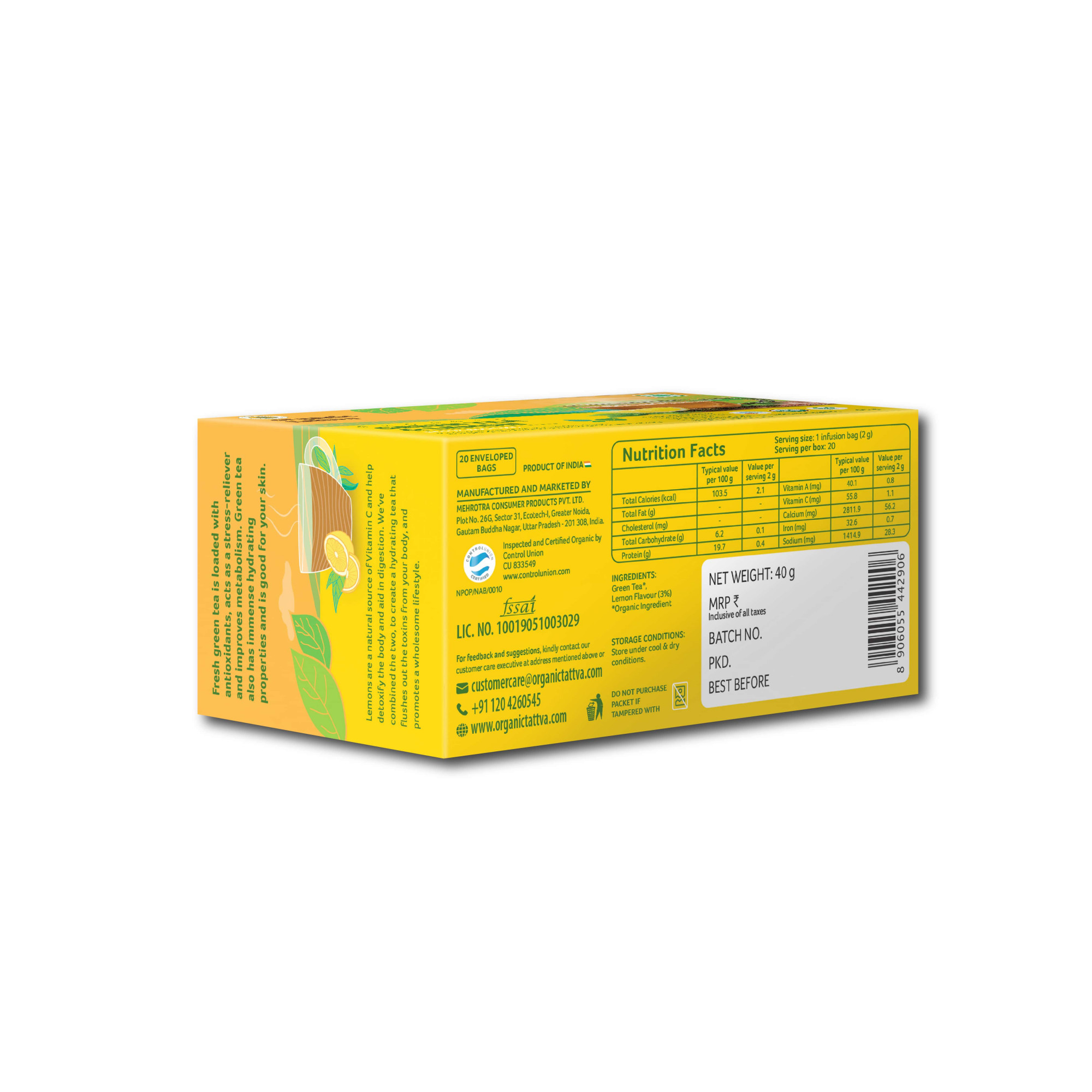 Organic Green Tea  Lemon 40g