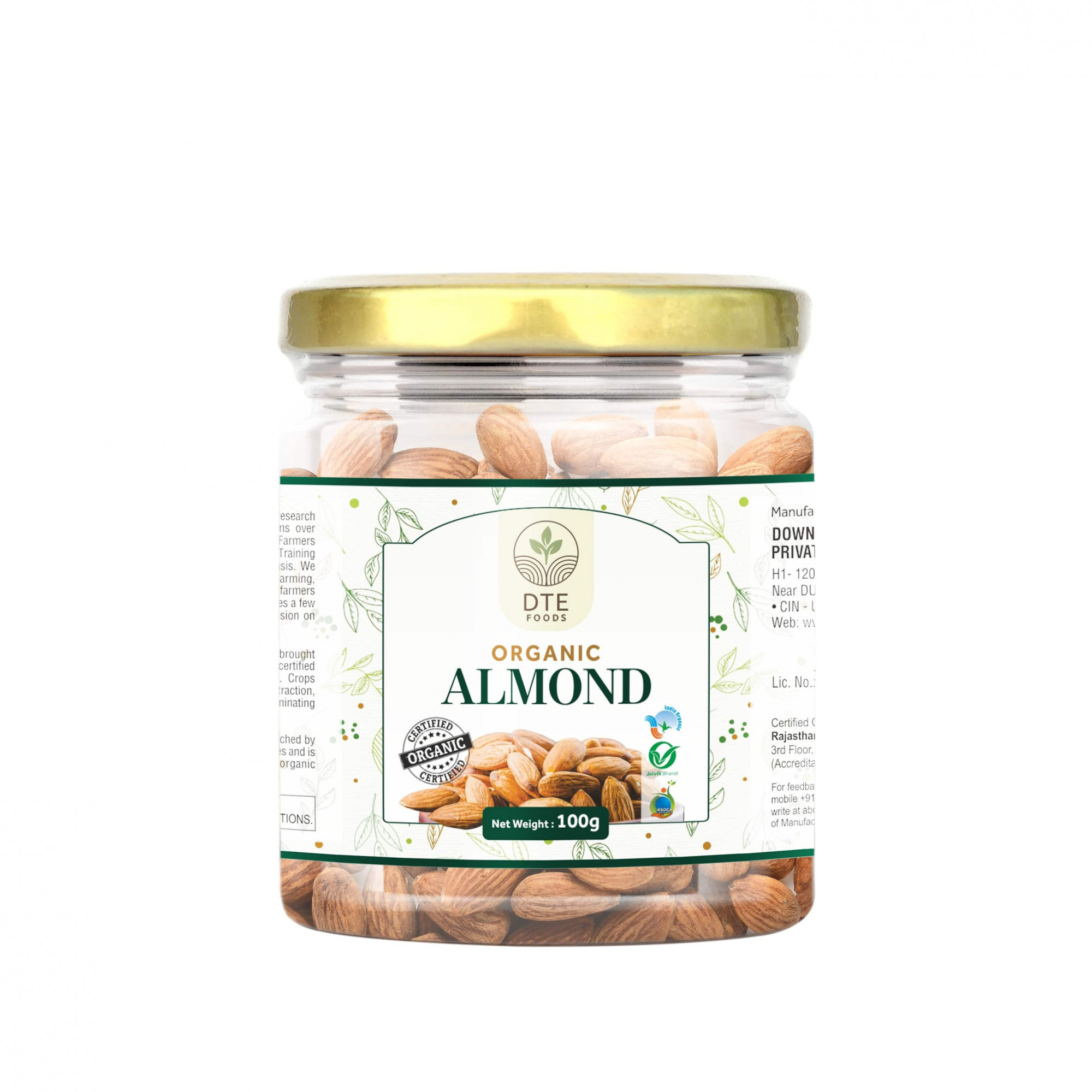Down To Earth Organic Almond - 100 Gm