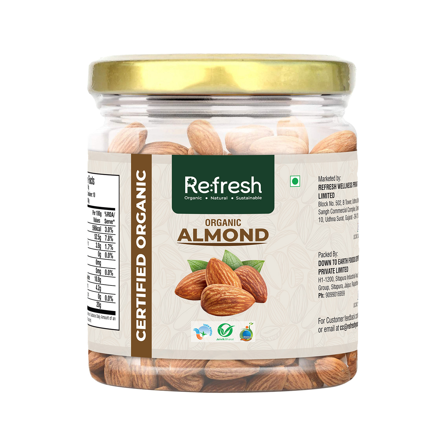 REFRESH ORGANIC ALMOND - 100 GM