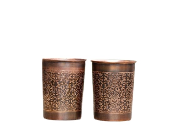 DC ANTIQUE EMBOSSED COPPER GLASS PACK OF 2 - 1 U