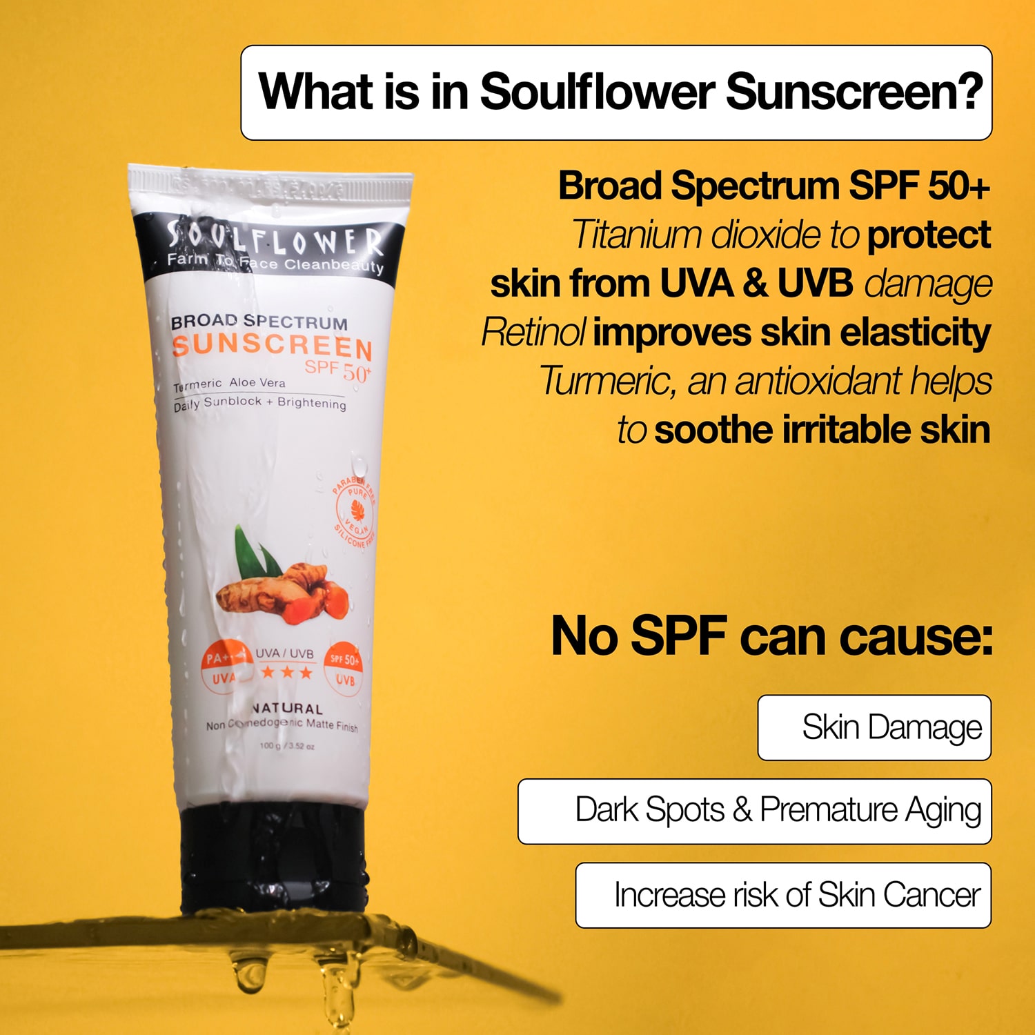 Soulflower Herbal Broad Spectrum Sunscreen SPF 50 with Turmeric 100g