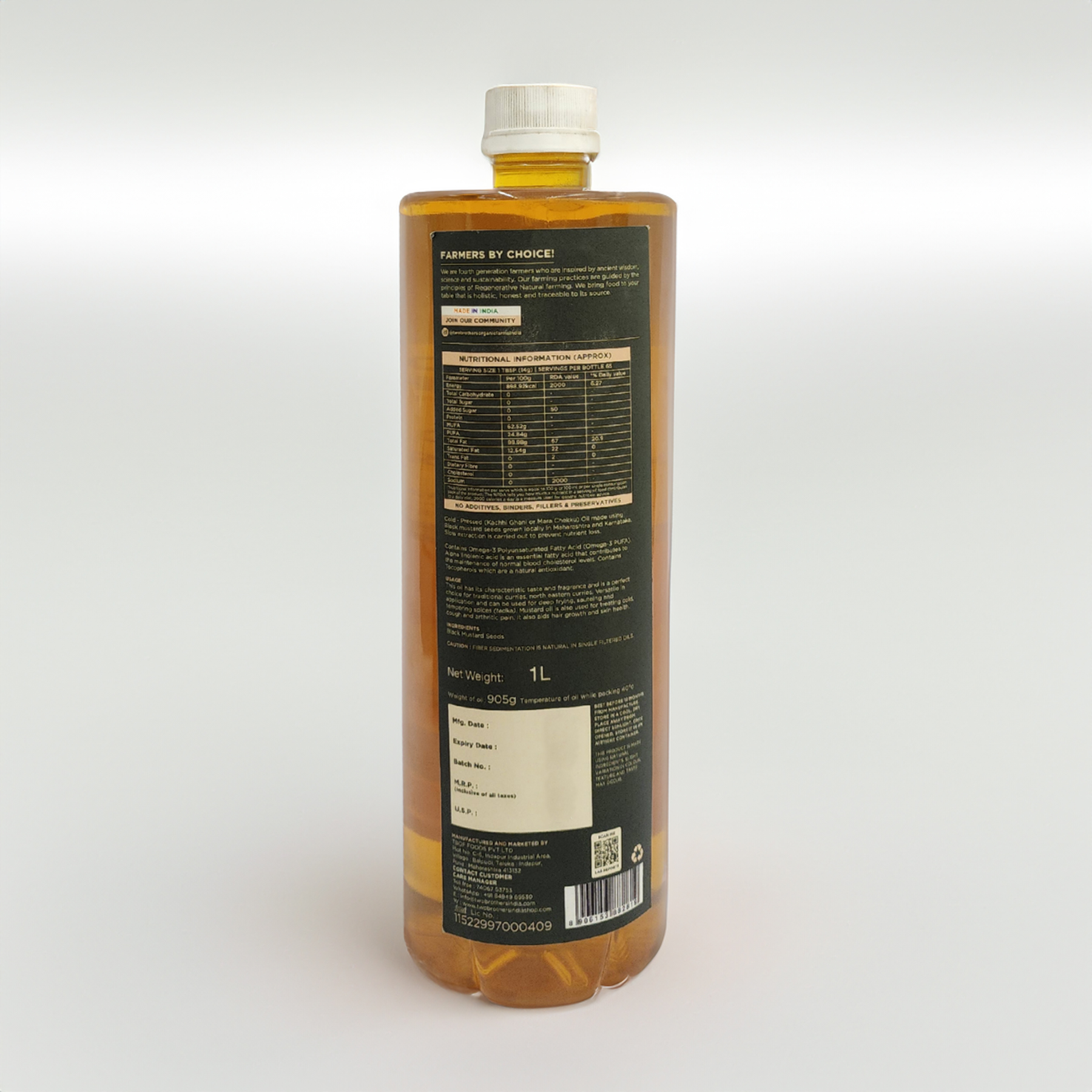 Two Brothers Mustard Oil 1 Litre Cold-Pressed Sarso Ka Tel