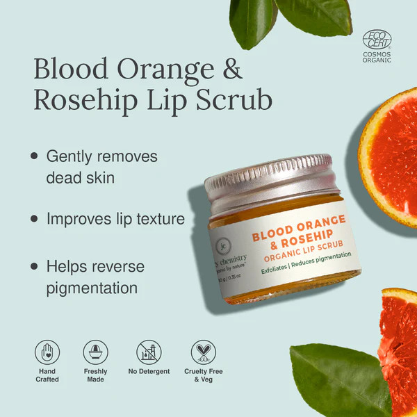 Juicy Chemistry Blood Orange Rosehip Lip Scrub 10g Gentle Exfoliating Scrub for Dark Lips Pigmentation
