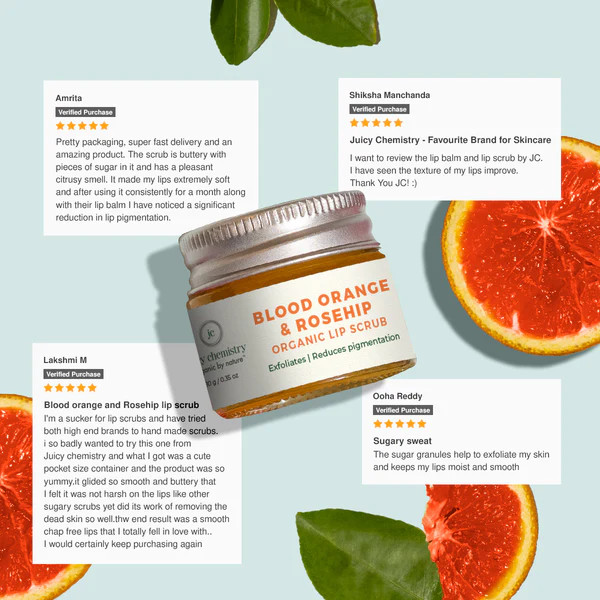 Juicy Chemistry Blood Orange Rosehip Lip Scrub 10g Gentle Exfoliating Scrub for Dark Lips Pigmentation