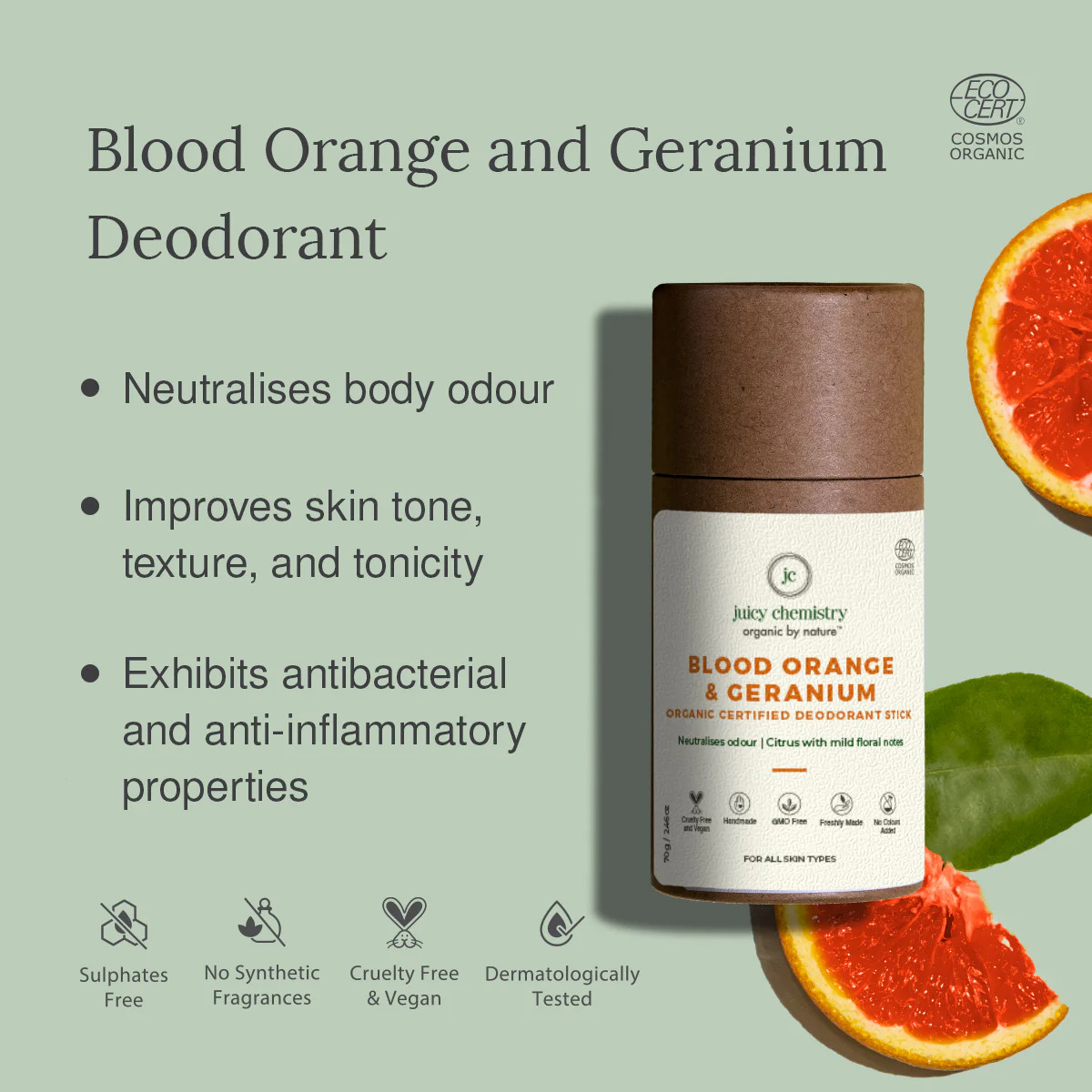 Juicy Chemistry Blood Orange  Geranium Organic Deodorant Stick