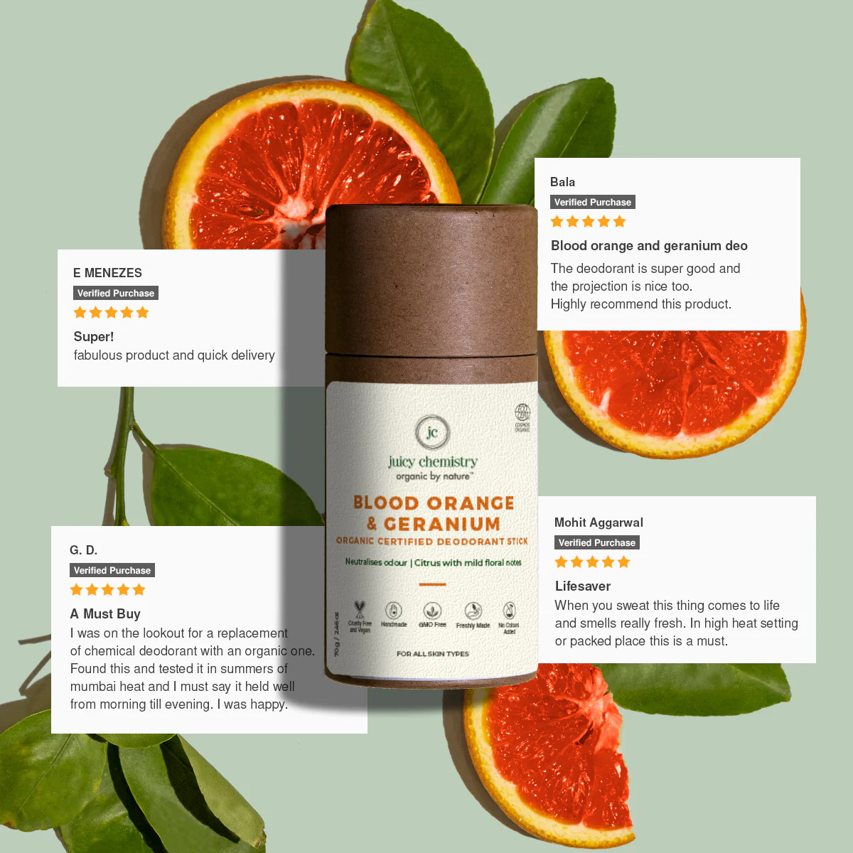 Juicy Chemistry Blood Orange  Geranium Organic Deodorant Stick