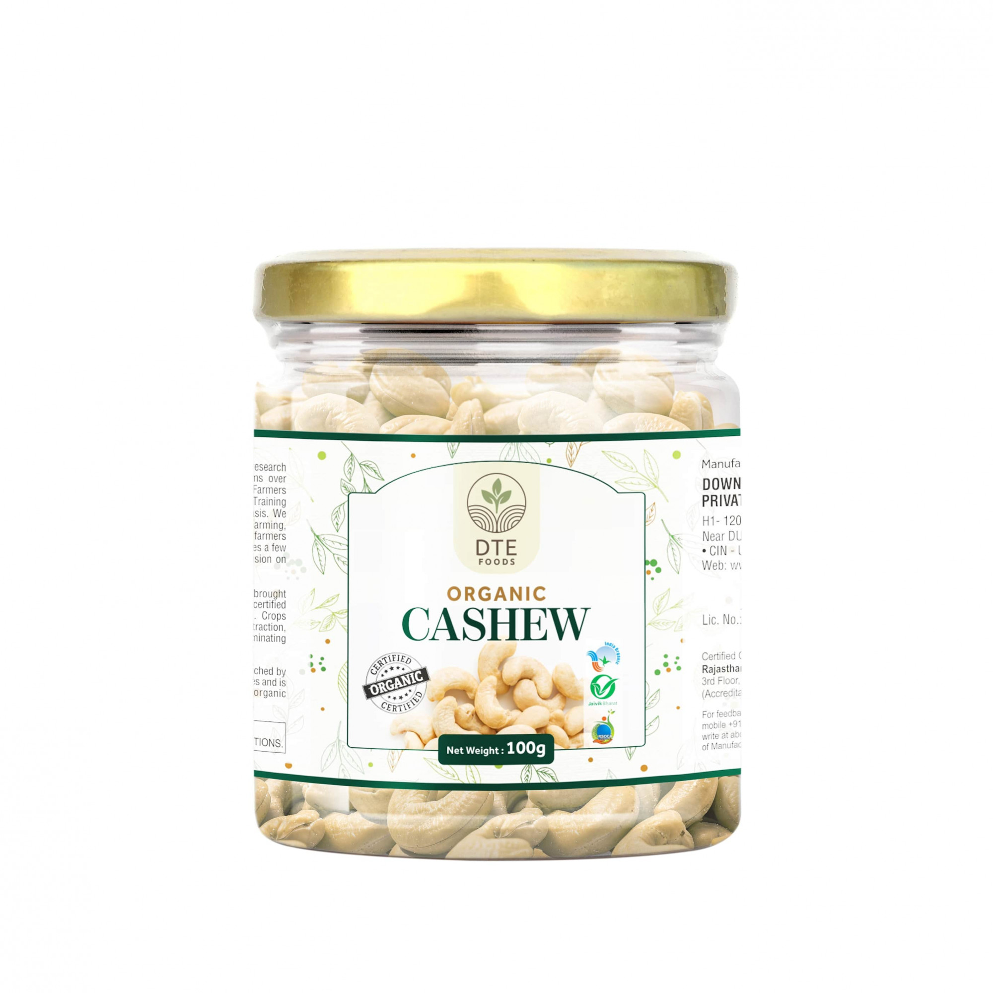 Down To Earth Organic Cashew - 100 Gm