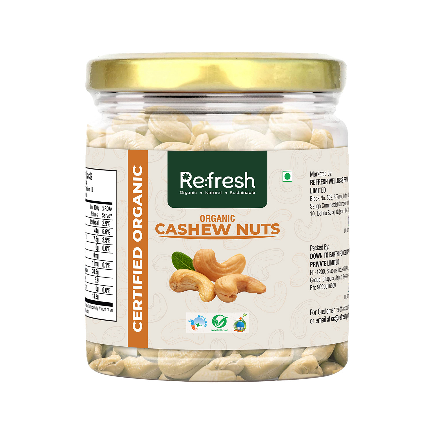 REFRESH ORGANIC CASHEW W-240 - 100 GM