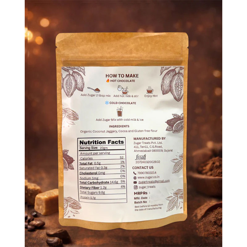Zugar Chocolate Mix 200g No Refined Sugar Healthy Hot Chocolate