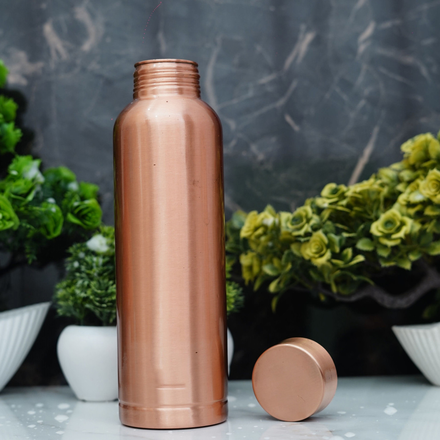 Tulsi Plain Copper Bottle Ayurvedic Health Benefits Boosts Immunity Aids Digestion Tamba Bottle for Home Office Travel