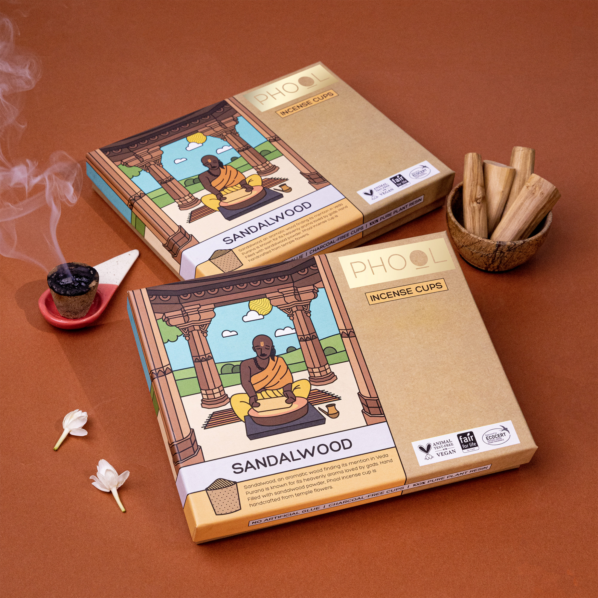 Phool Sandalwood Havan Cups - 16 U