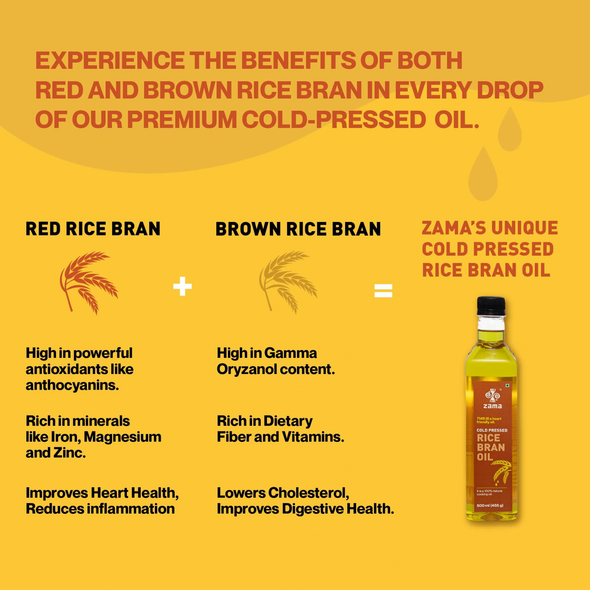 Zama organic Cold Pressed Rice Bran Oil - 500 Ml