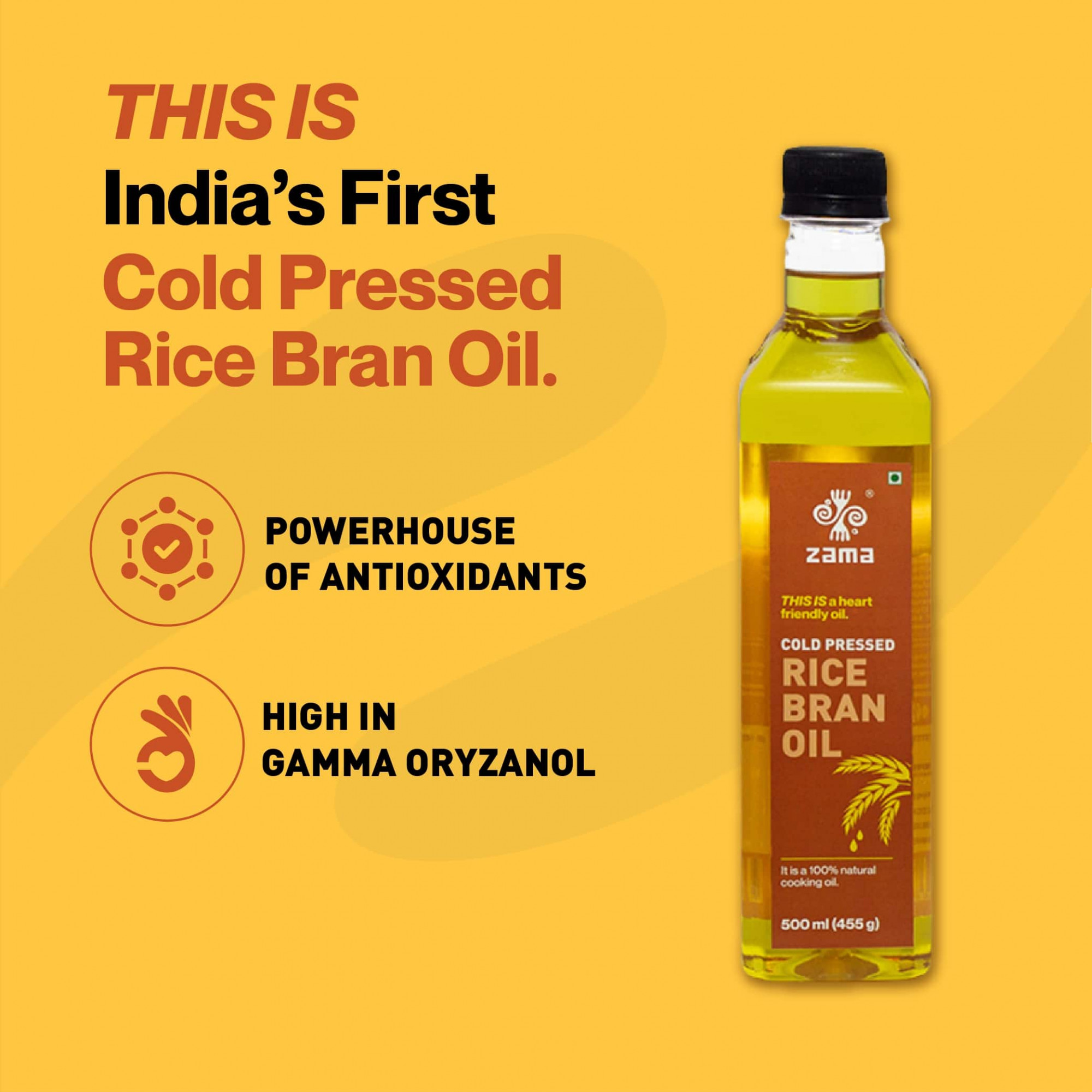 Zama organic Cold Pressed Rice Bran Oil - 500 Ml