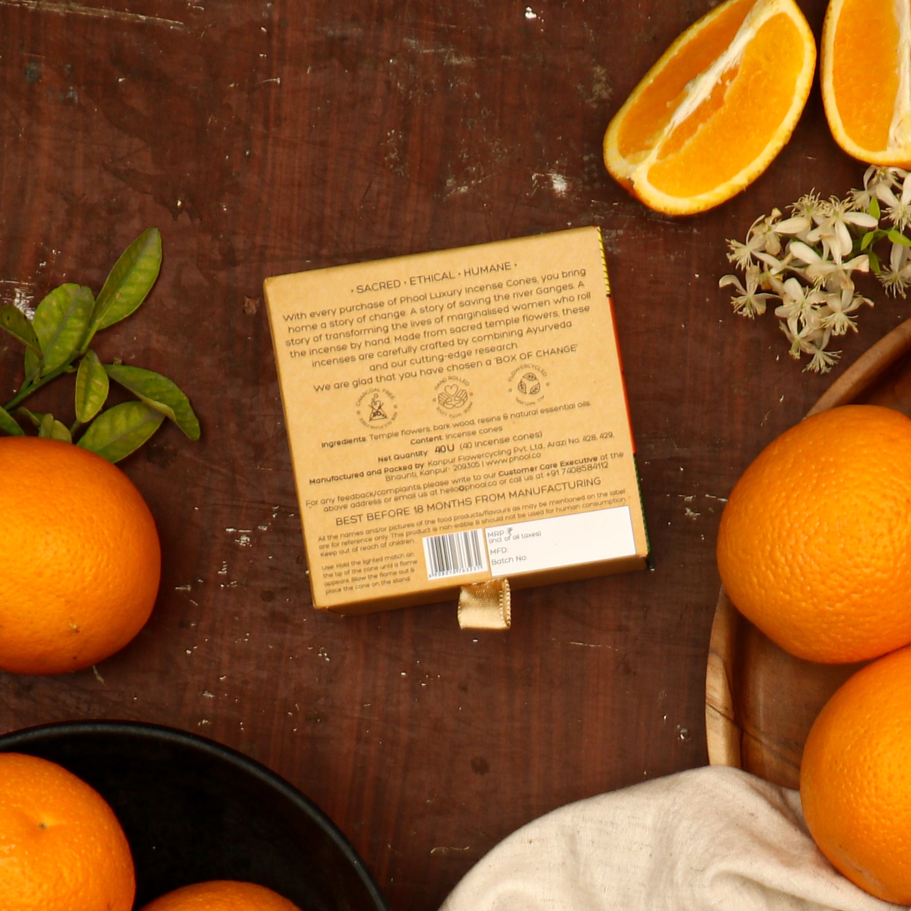 Phool Orange Natural Incense Cones 40 Citrus Aromatherapy 35 Min Burn Stand