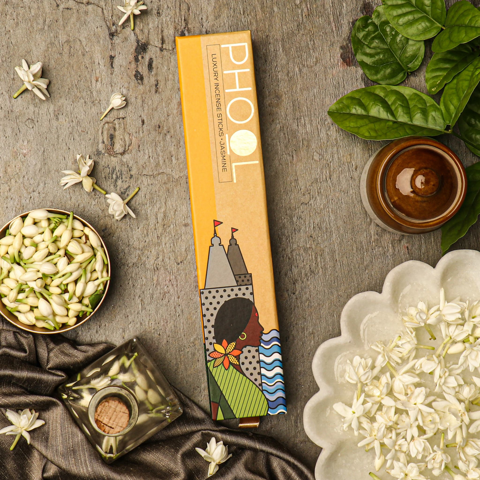 PHOOL Organic Luxury Jasmine Incense Sticks 25 for Aromatherapy 200g SulphurCharcoal-Free