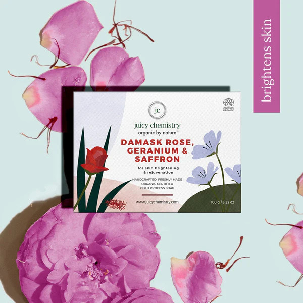 Juicy Chemistry Damask Rose Geranium  Saffron Organic Soap