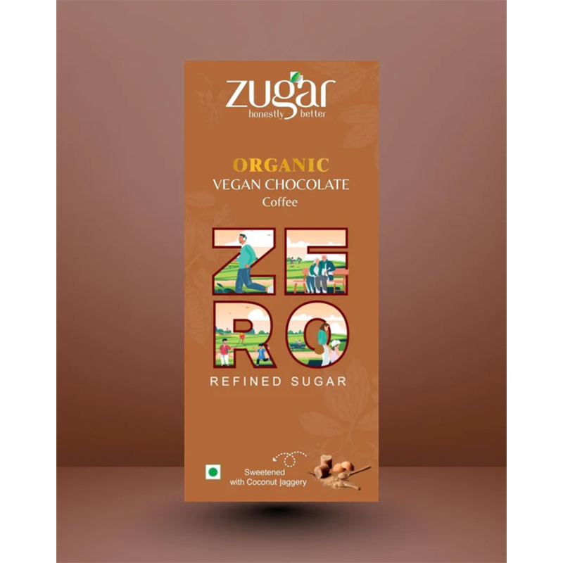 Zugar Dark Vegan Chocolate Coffee 20g  Coconut Jaggery Zero Refined Sugar