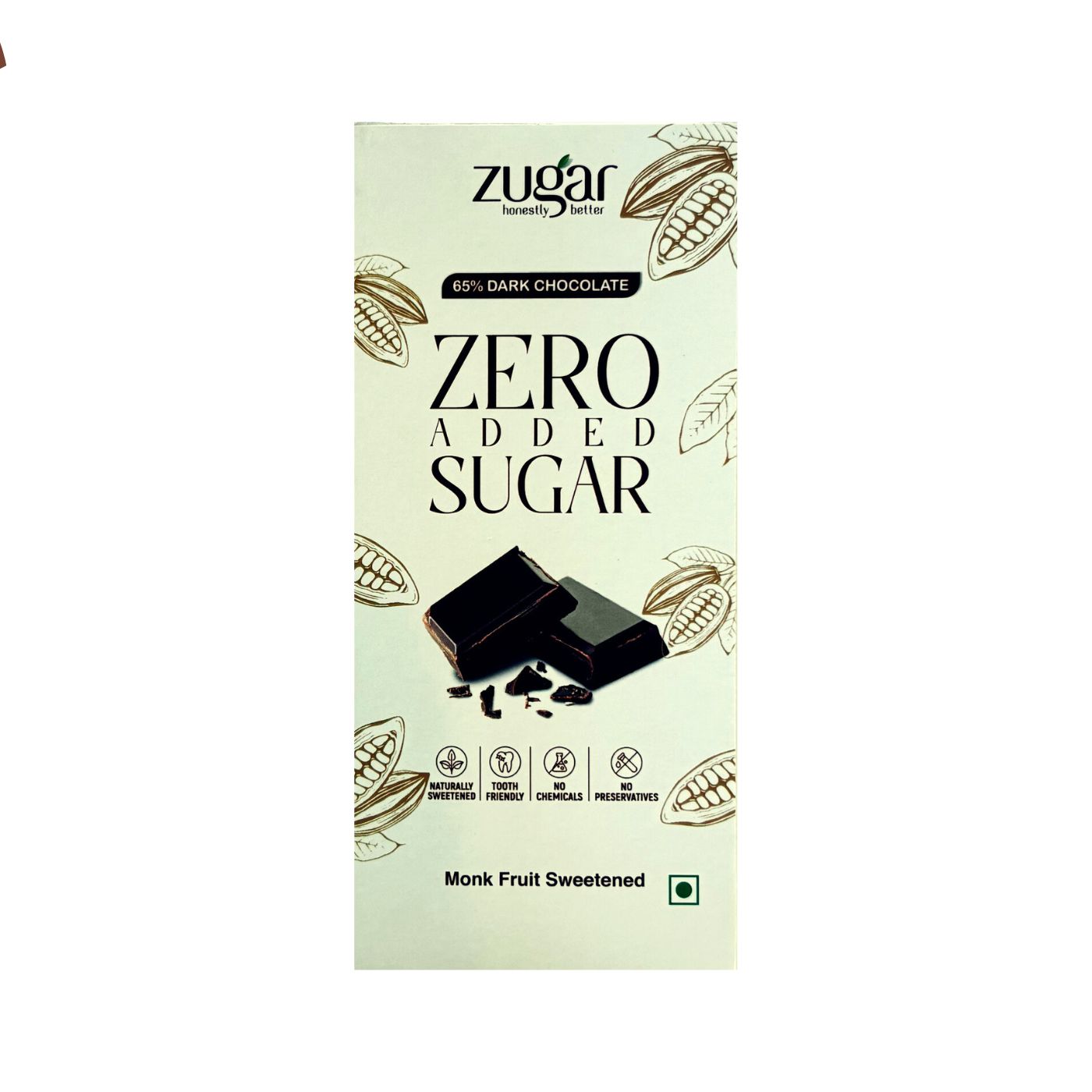 Zugar 65 Dark Chocolate 20g  Zero Added Sugar  Tooth-Friendly  Naturally Sweetened