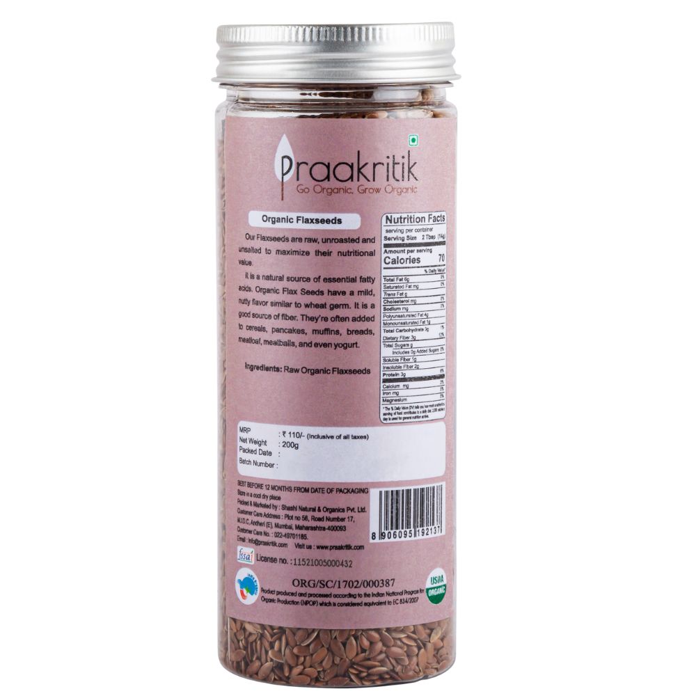 Praakritik Raw Organic Flax Seeds Pure Alsi Raw Unroasted Seeds for Eating 200Gm