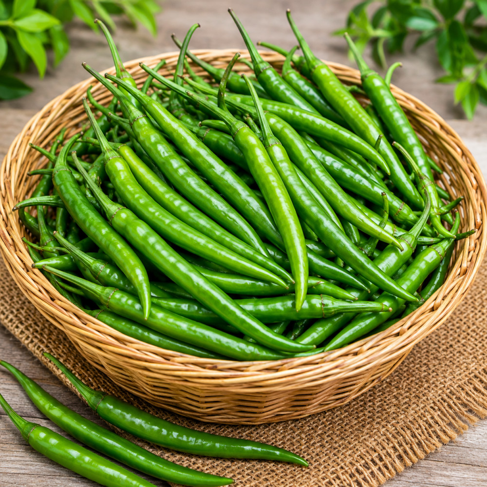Image of ORGANIC GREEN CHILLI LONG – 1KG