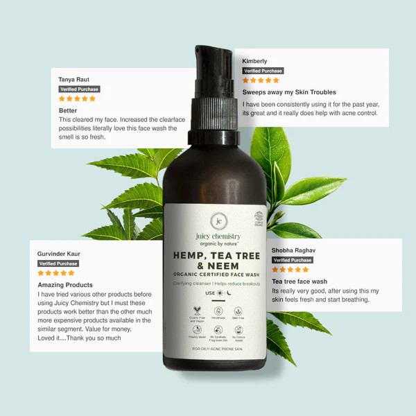 Juicy Chemistry Organic Hemp Tea Tree Neem Face Wash - 100 Ml