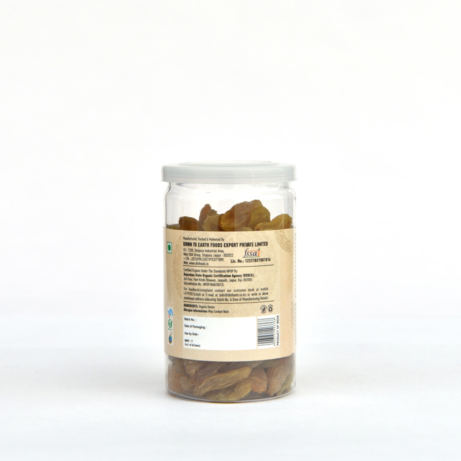 Down To Earth Organic Raisin Pet Can - 100 Gm