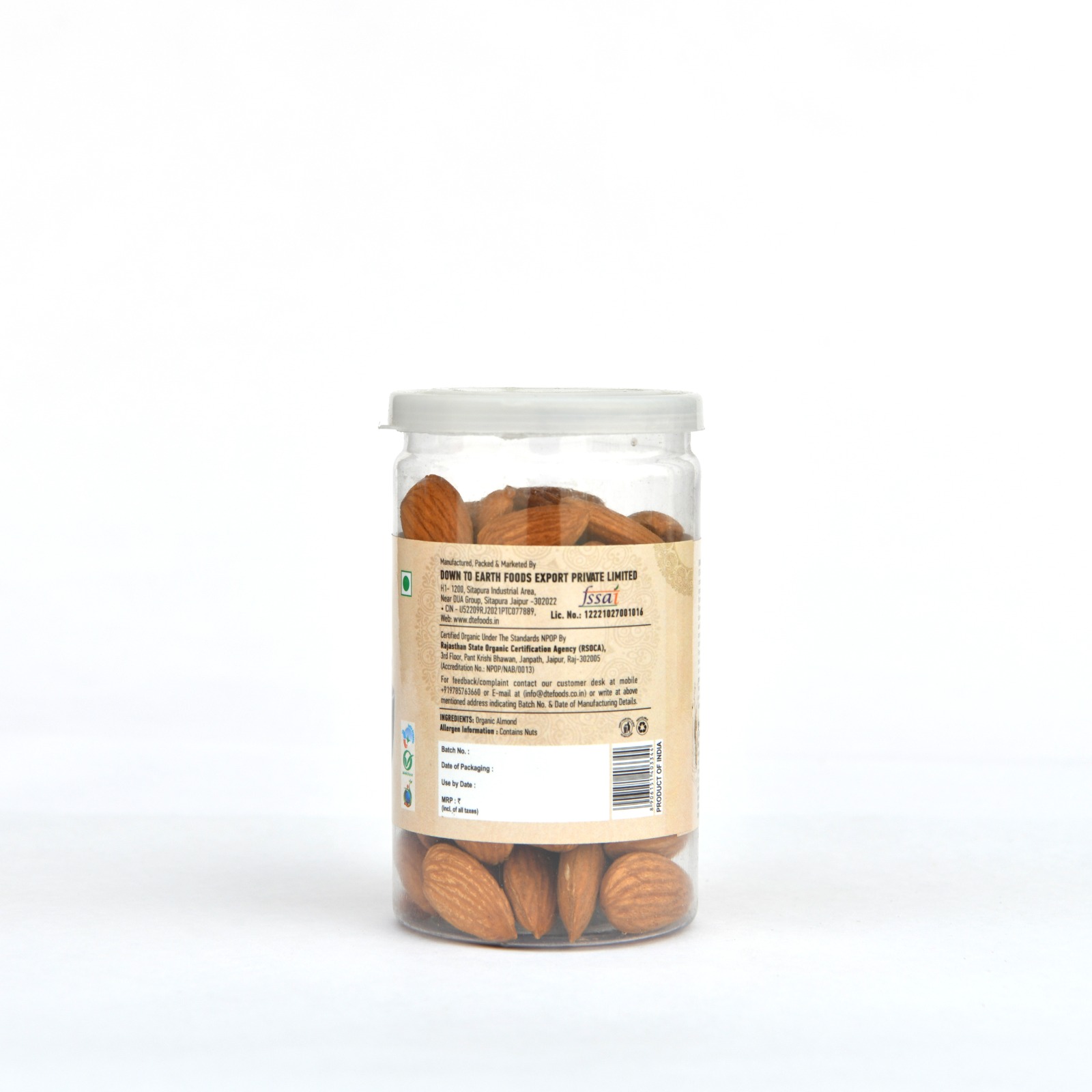 Down To Earth Organic Almond Pet Can - 100 Gm