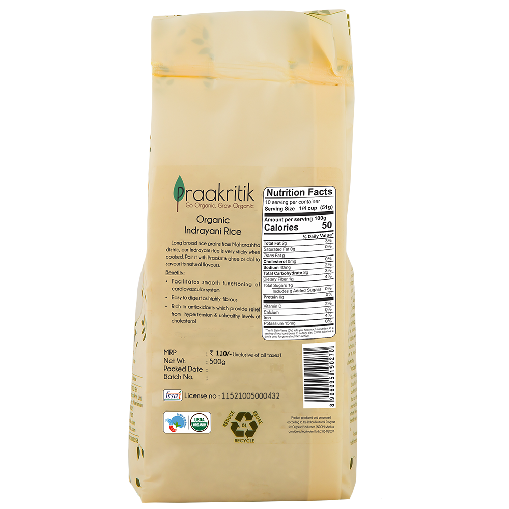 Praakritik Natural Indrayani Rice Traditional Rich Aromatic Medium Sized Grain Everyday RiceUnique Sticky Texture Indrani Rice 500Gm