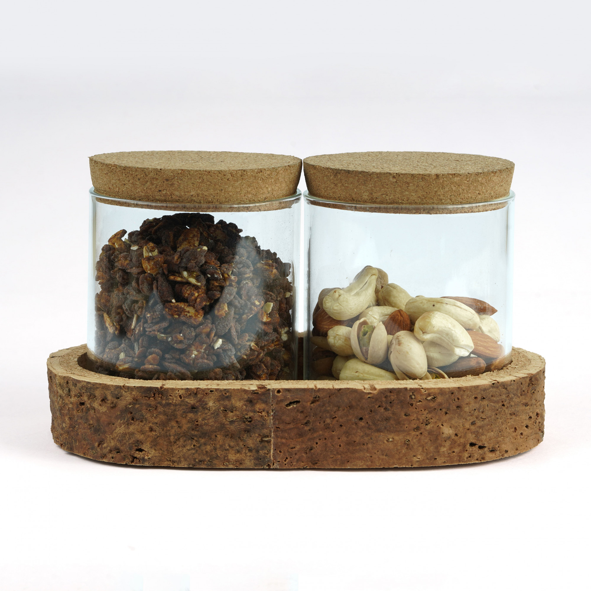 Glass Jar 200 Ml Set Of 2 With Cork Tray - 1 U