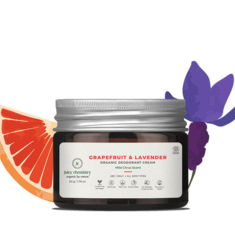 Juicy Chemistry Organic Deodorant Cream Fresh Vibes Grape Fruit Lavender - 50 Gm