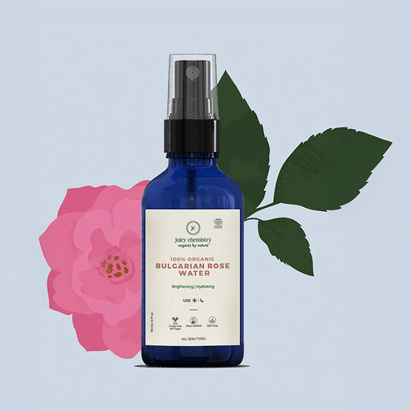 Juicy Chemistry Organic Rose Water Face Toner Mist 110ml Bulgarian Damask Roses