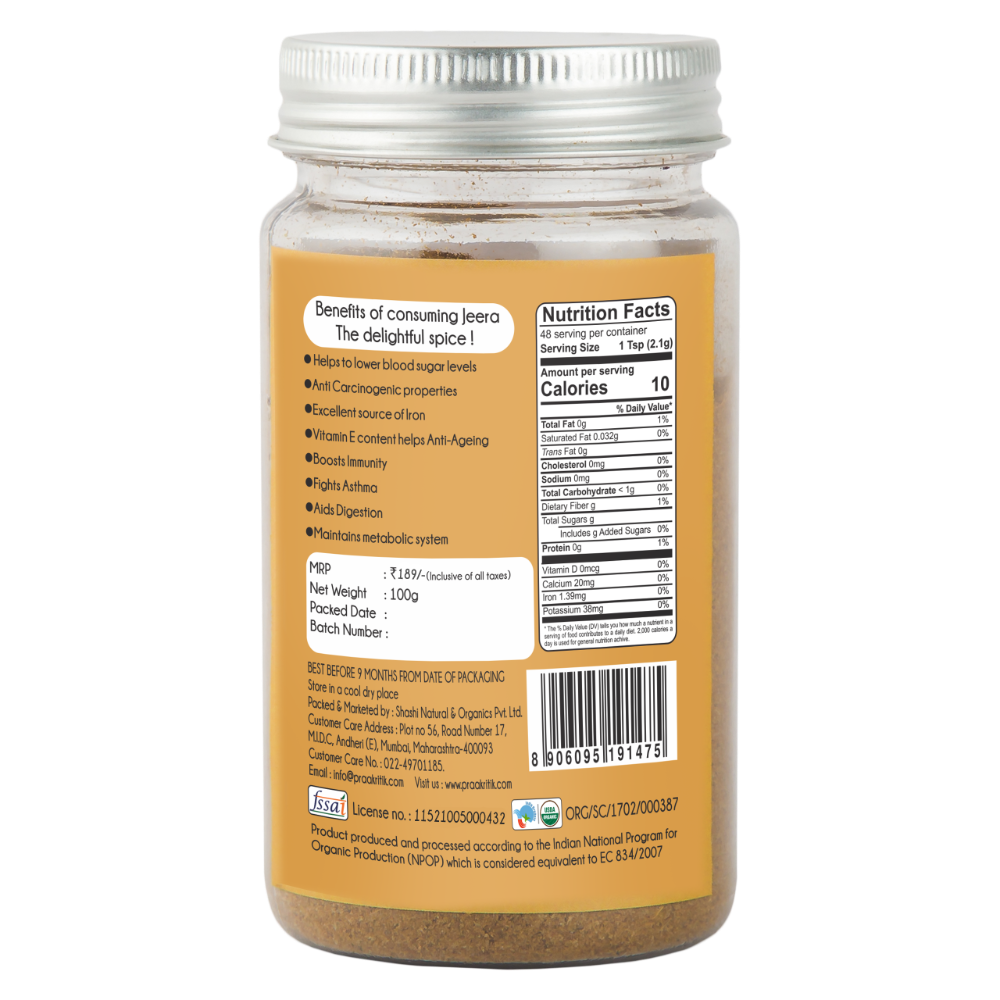 Praakritik Organic Natural Jeera Powder  Cumin Powder  Natural  Healthy Spice  Curry Powder 100 Gm